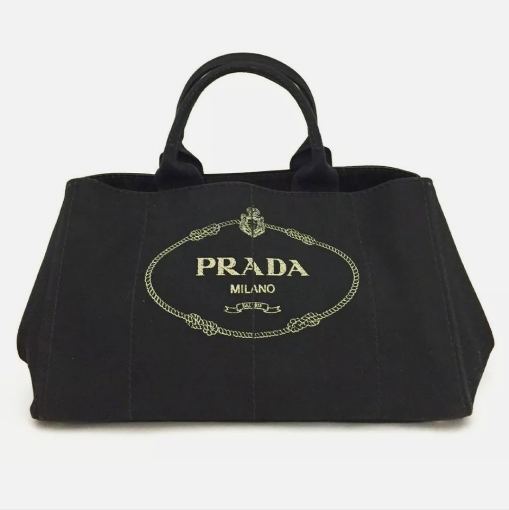 PRADA BLACK/BROWN CANAPA HAND TOTE BAG/2921